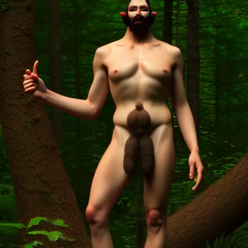 Prompt: hyperrealistic portrait of ecstatic horned god pan in a forest, tom of finland, bouguereau, octane render, 3 d