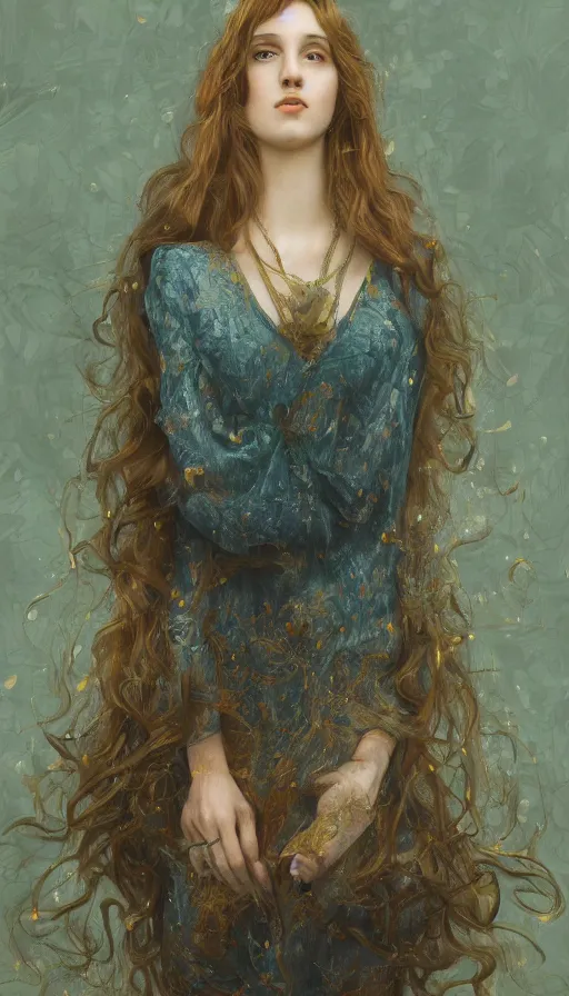 Image similar to An extremely beautiful pre-raphaelite ornate portrait of a beautiful young attractive woman, professionally painted digital art illustration, smooth, sharp focus, atmospheric lighting, highly detailed illustration highlights, golden ratio, extremely detailed winning award masterpiece, 8K post-processing