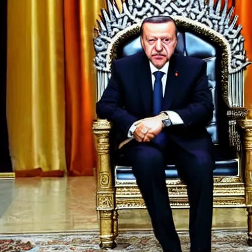 Image similar to recep tayyip erdoğan sitting on the iron throne