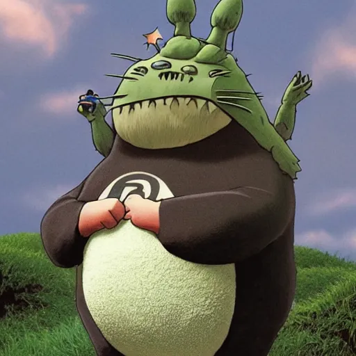 Image similar to photo of alex jones as totoro, sweaty, star wars film look