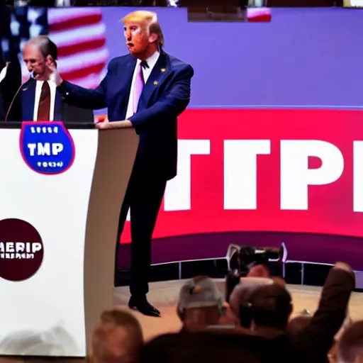 Prompt: nigel farage points at trump in terror, trump points back, realistic, detailed, 4 k, photography