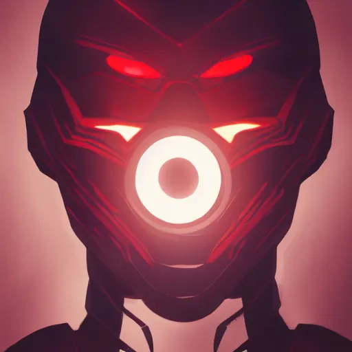 Prompt: a superhero standing in a dark room looking to the camera with glowing red eyes while everything as is dark and black, bold, sharp, artstation, digital art