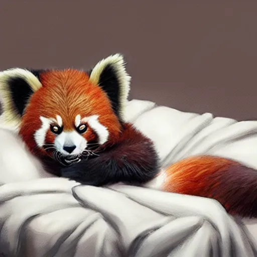 Prompt: commissioned full body portrait of a female anthro red panda waking up in bed! and yawning!, by a professional manga illustrator, Stanley Artgerm Lau, WLOP, Rossdraws, James Jean, Andrei Riabovitchev, Marc Simonetti, and Sakimichan, trending on artstation,