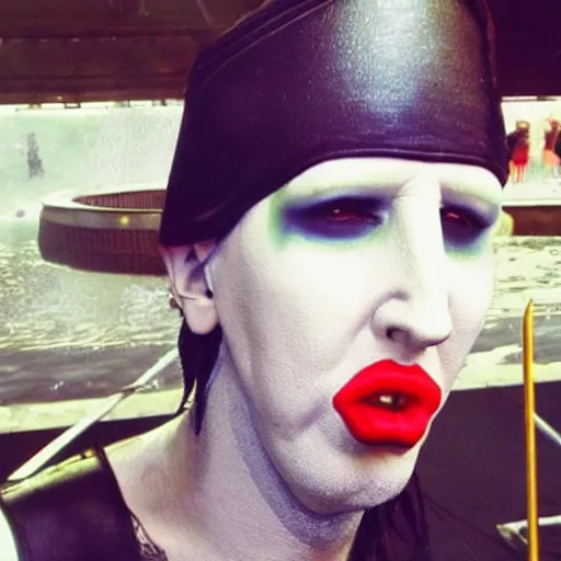 Image similar to marilyn manson working at the waterpark