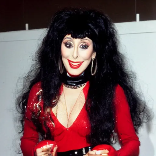 Image similar to cher singing dressed as a cherry