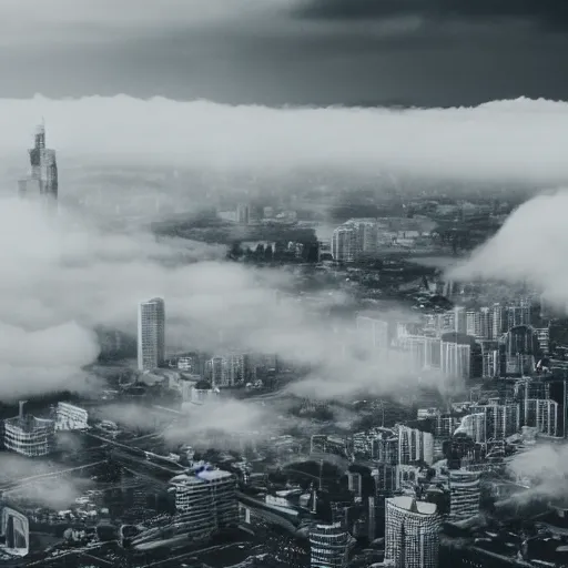 Prompt: a city in the middle of the clouds