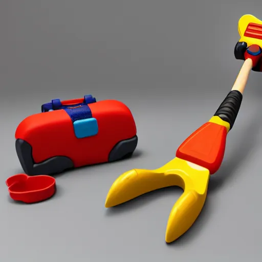 Image similar to product photo of the fisher price toy great axe, octane render, unreal engine 5, light transport simulation