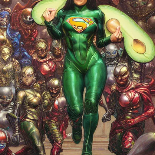 Image similar to avocado superheroine, by donato giancola.