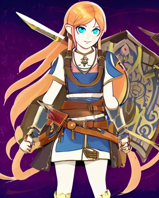 Image similar to illustration of girl in the style of fire emblem and breath of the wild