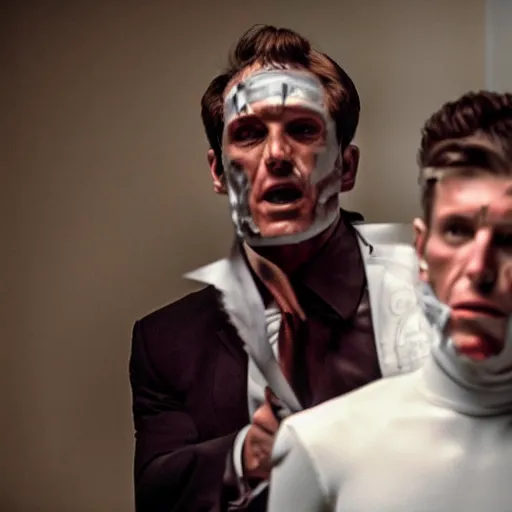 Prompt: Caesar as The American Psycho, cinematic still, sweating hard