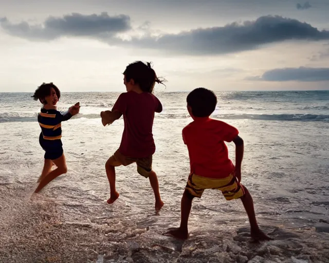 Image similar to children playing at the beach, action photography, cdx