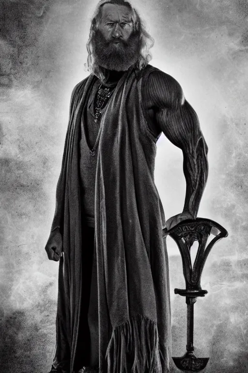 Prompt: Dumbledore is a jacked muscle builder gigachad, grayscale photography