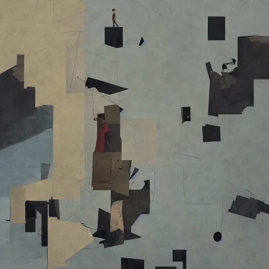 Prompt: collage acrylic, paper, wood, gouache on canvas, dadaism, high resolution, breathtaking detailed, by tim eitel