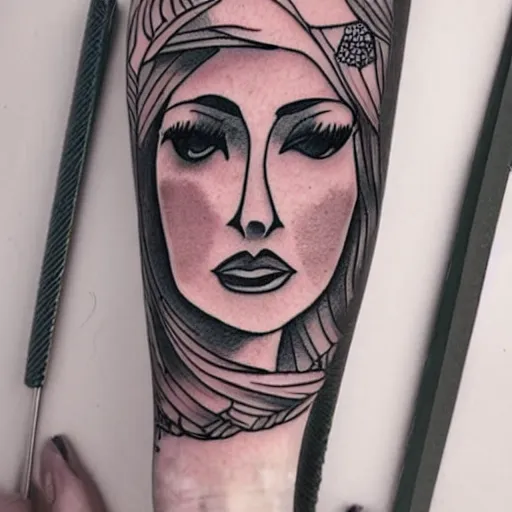 Image similar to handpoke tattoo of a woman, pinup, stick poke, lineart