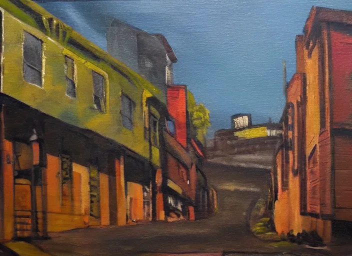 Prompt: oil painting of a run down street in Pittsburgh