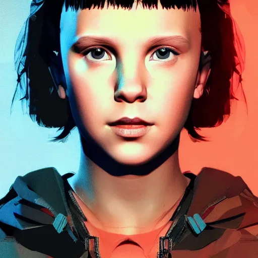 Prompt: Portrait of Millie Bobby Brown by Yoji Shinkawa, octane render