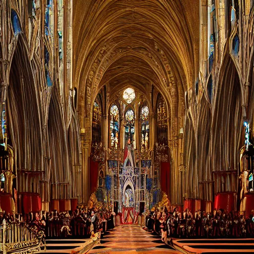 Prompt: Ornate coronation at the cathedral of Saint George, matte painting, artstation