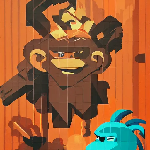 Image similar to Donkey Kong Country painting by Sachin Teng, asymmetrical, Organic Painting , Hard Light and long shadows, Matte Painting, geometric shapes, hard edges, graffiti, street art:2 by Sachin Teng:4