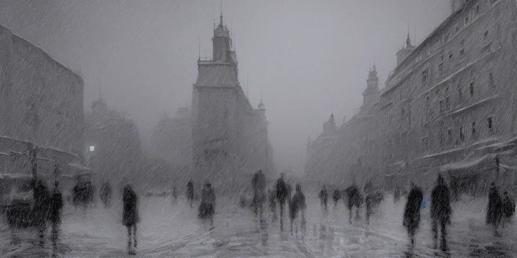 Image similar to 1 9 2 0 s warsaw during an arctic storm, dark, digital art, by james gurney