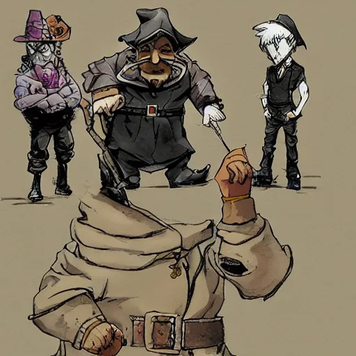 Prompt: Gnome Alchemist dressed like a mobster from the ant hill mob on Wacky Races, drawn by Yoji Shinkawa, water color, Dungeons and Dragons, Wizards of the Coast