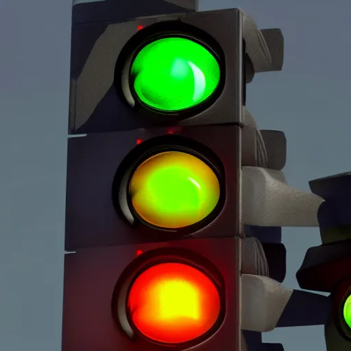 Prompt: a close up of a traffic light on a gray background, a computer rendering by senior environment artist, featured on polycount, cubo - futurism, 8 k 3 d, hard surface modeling, sketchfab