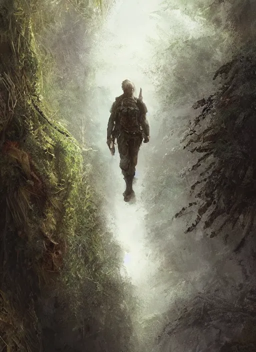 Image similar to portrait of a young richard dean anderson wearing a green combat uniform, in a post appocalyptic city overgrown by plants, by wlop, by luis royo, by greg rutkowski, cover illustration, concept art, volumetric lighting, volumetric atmosphere, sharp focus, octane render, trending on artstation, 8 k