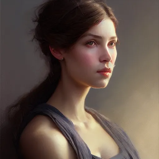 Prompt: Facial portrait of a cute girl, looking at the camera, slight awkward smile, lips slightly parted, no hands visible, elegant, intricate, extremely detailed painting by Greg Rutkowski and by Henry Justice Ford and by Steve Henderson