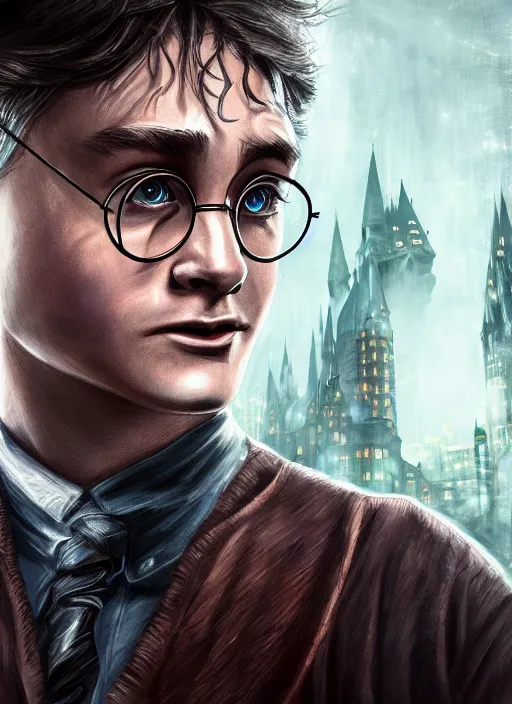 Prompt: harry potter portrait in cyberpunk, hogwarts organic, smooth, atmospheric, detailed, detailed illustration, 4 k, digital art, sharp focus, by giger