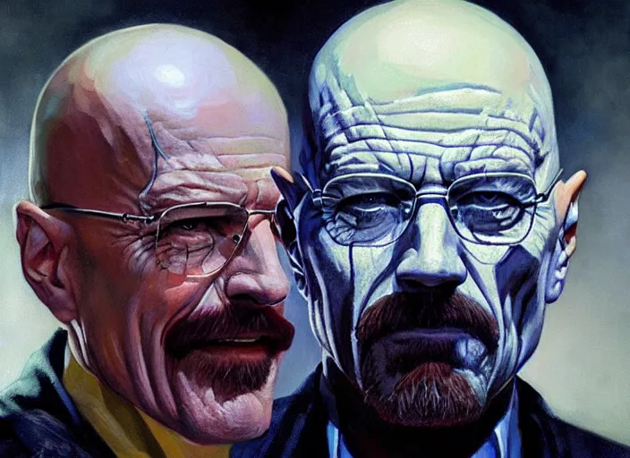 Prompt: a highly detailed beautiful portrait of walter white as the joker, by gregory manchess, james gurney, james jean