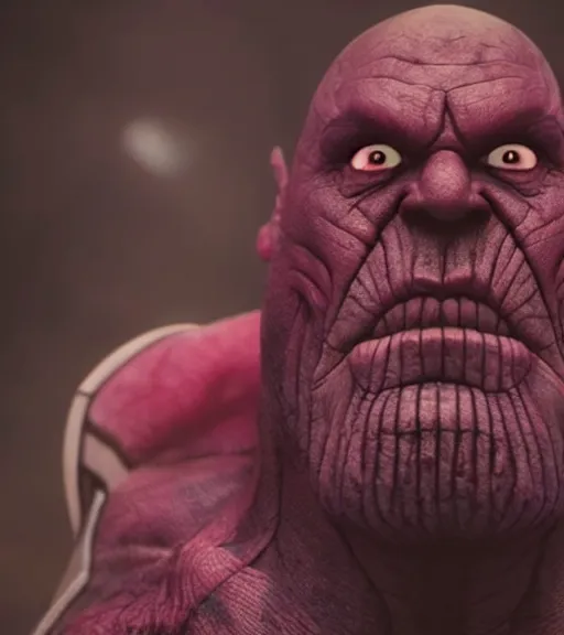 Image similar to screaming thanos, angry, red thanos with mustache