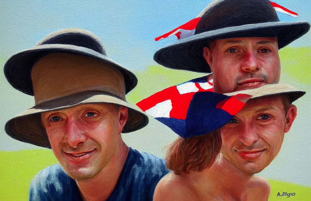 Prompt: english football fan in a sun hat!!!!!!!!!!!!!!!!!!!!!!!!!!!, detailed face, detailed painting, flat lighting by alberto mielgo