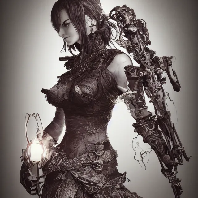 Image similar to the portrait of neutral evil fallen female dark knight vagabond as absurdly beautiful, gorgeous, elegant, sophisticated, gravure idol, an ultrafine hyperdetailed illustration by kim jung gi, irakli nadar, intricate linework, bright colors, octopath traveler, final fantasy, unreal engine 5 highly rendered, global illumination, radiant light, detailed and intricate environment