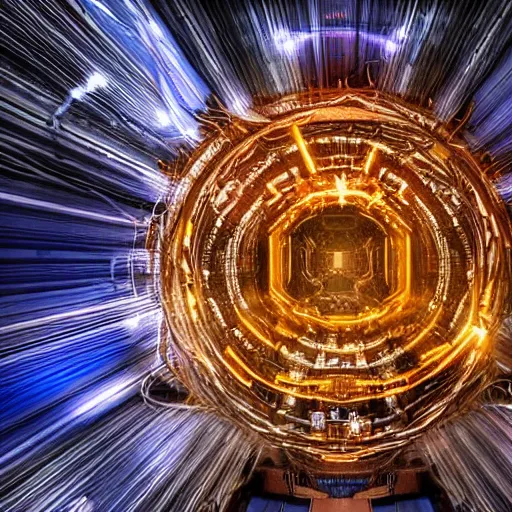 Image similar to of demons crawling out of the Large Hadron Collider at Cern carrying interdimensional technologies with them 8k extremely high level of detail