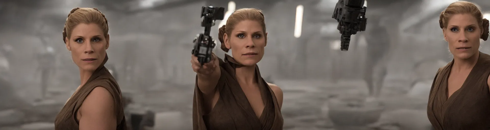 Prompt: A film still of Katee Sackhoff as Leia from Star Wars