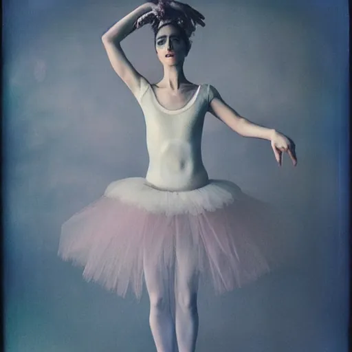 Image similar to kodak portra 4 0 0, wetplate, photo of a surreal artsy dream scene,, girl, weird fashion, ballet costume, dancers, photographed by paolo roversi style