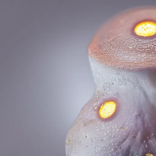 Image similar to Beautiful Macro Photo of undiscovered bioluminiscent Mushroom Species, Studio Lighting, detailed, 28mm Lens