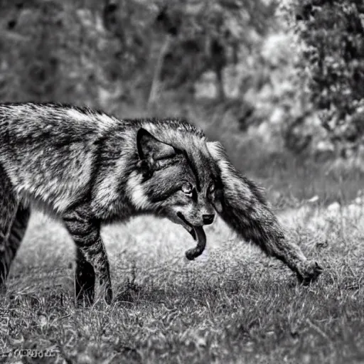 Prompt: giant cat - wolf, nature photography