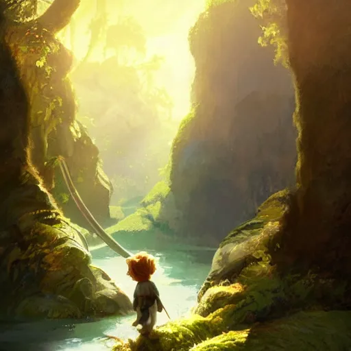 Prompt: a wholesome animation key shot of cute frodo, gollum and sam from lord of the rings, colorful, pixar and disney animation, sharp, very detailed, high resolution, key art by greg rutkowski, bloom, dramatic lighting