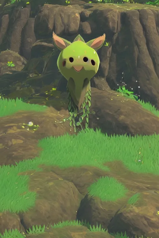 Image similar to an in game portrait of a korok from the legend of zelda breath of the wild, breath of the wild art style.