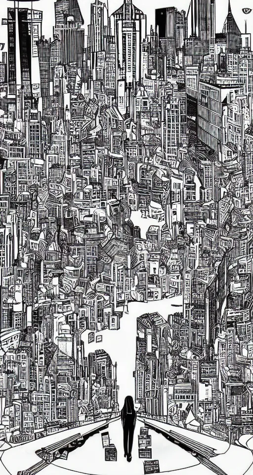 Prompt: cypherpunk full body illustration of nyc, camera face, black and white, city street background with high tall buildings, central park, diane arbus, abstract portrait highly detailed, finely detailed
