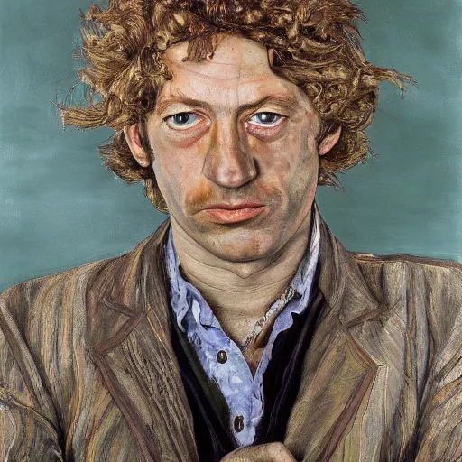 Prompt: high quality high detail painting by lucian freud, hd, jimi page from led zeppelin portrait