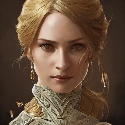 Prompt: portrait of knight, elegant, intricate, headshot, highly detailed, digital painting, artstation, concept art, sharp focus, illustration, art by artgerm and greg rutkowski and alphonse mucha