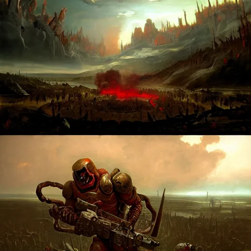 Image similar to doom eternal concept art by brueghel, epic movie still frame of hell by jakub rozalski, garden of eternal delights hell by hieronymus bosh