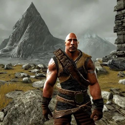 Image similar to Dwayne The Rock Johnson in the Skyrim game