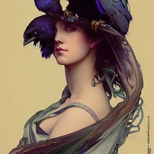 Prompt: beautiful victorian raven digital painting, art by artgerm and greg rutkowski, alphonse mucha, cgsociety