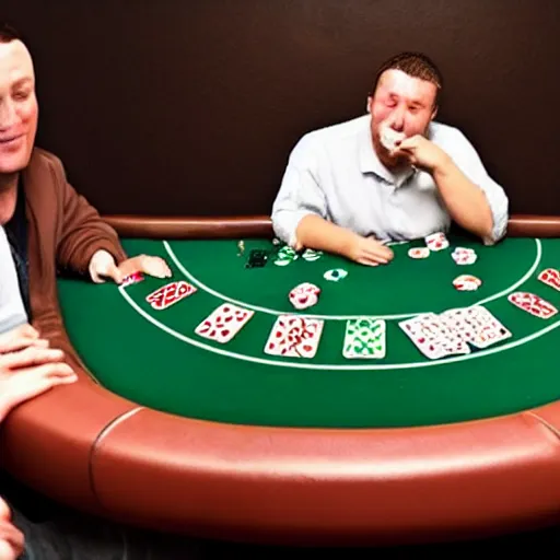 Prompt: down syndrome man winning at poker