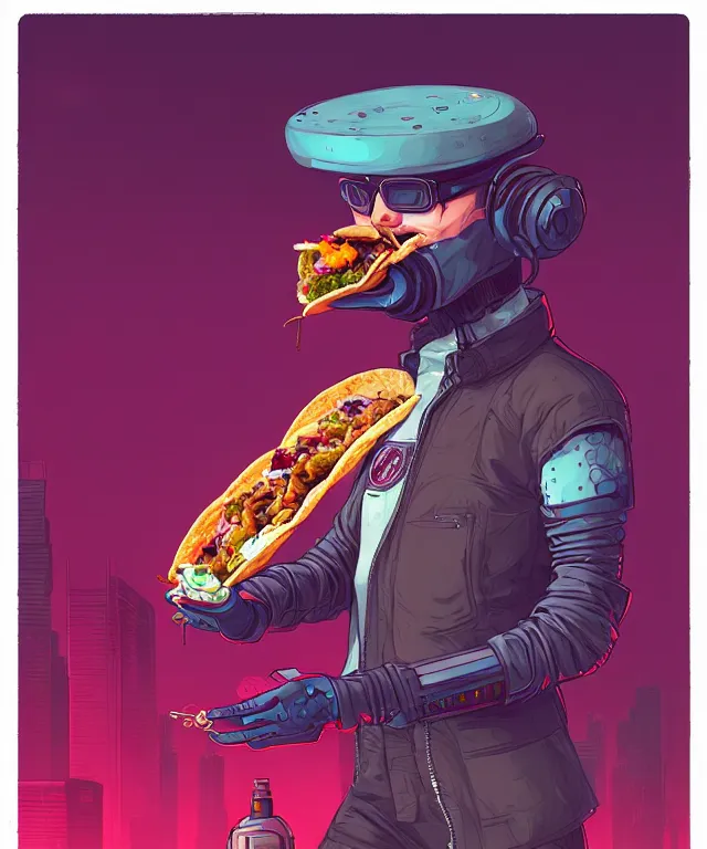 Prompt: a portrait of an anthropomorphic cyberpunk ferret eating a taco, cyberpunk!, fantasy, elegant, digital painting, artstation, concept art, matte, sharp focus, illustration, art by josan gonzalez