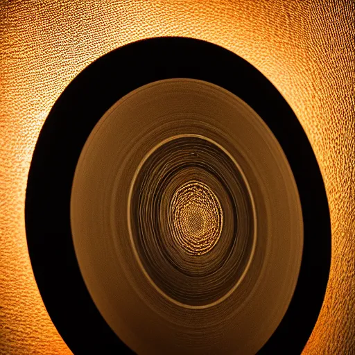 Image similar to a photograph of a black framed vinyl record, diffuse lighting