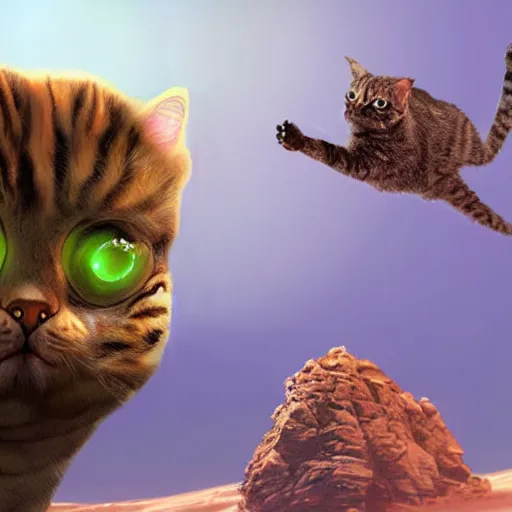 Prompt: aliens take over Mars colonised by cats, realistic digital art