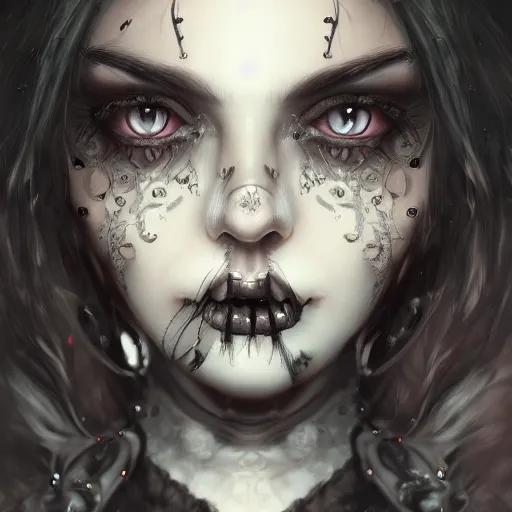 Image similar to a gothic girl with 4 arms with a beautiful face, young face, pretty face, beautiful detailed face, very detailed eyes, female art, intricate details, hyper detailed, artstation, 8 k resolution, high detail, digital painting